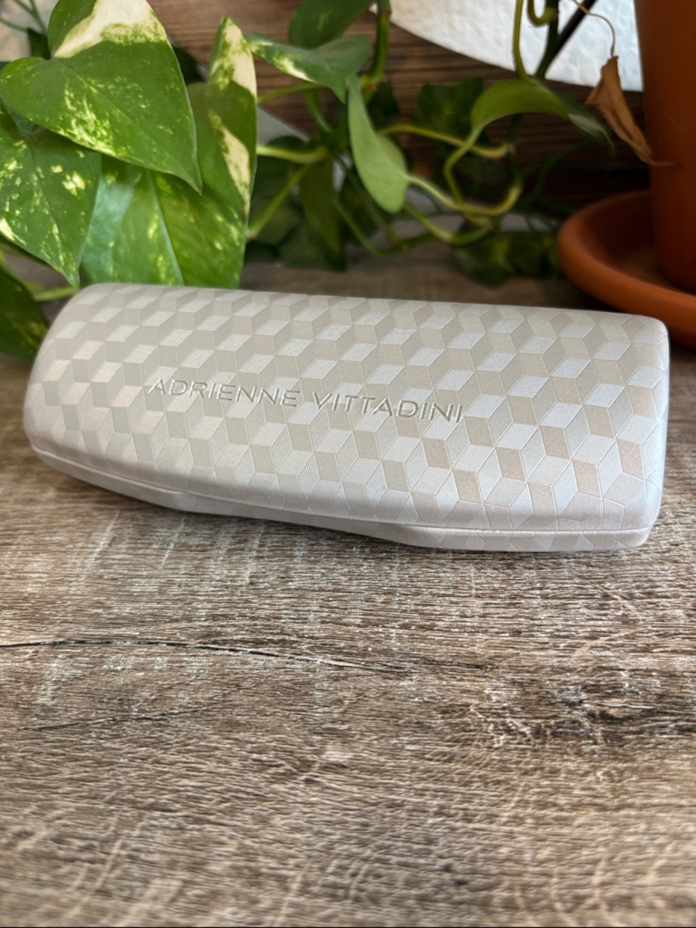 Adrienne Vittadini Silver Geometric Hard Shell Eyeglass Case